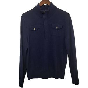 Banana Republic Mens Italian Wool Quarter Zip Sweater Size Medium Navy Ribbed